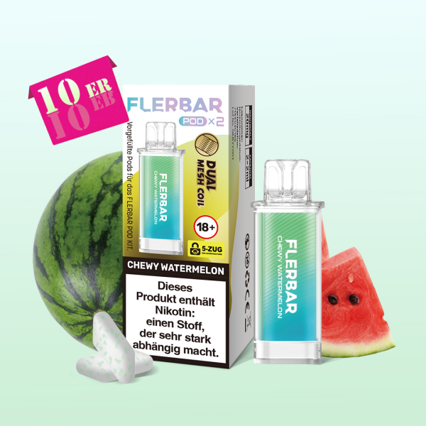 10x 2er POD Chewy Watermelon - Nikotinhaltig 2ml